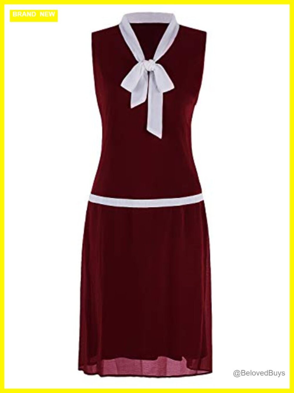 1920s Flapper Dress Drop Waist Great Gatsby Party Midi V-Neck Sleeveless